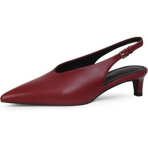 ⚡Women's Red Slingback  2 IN Kitten Heels Pointed Toe Low Heel Faux Leather